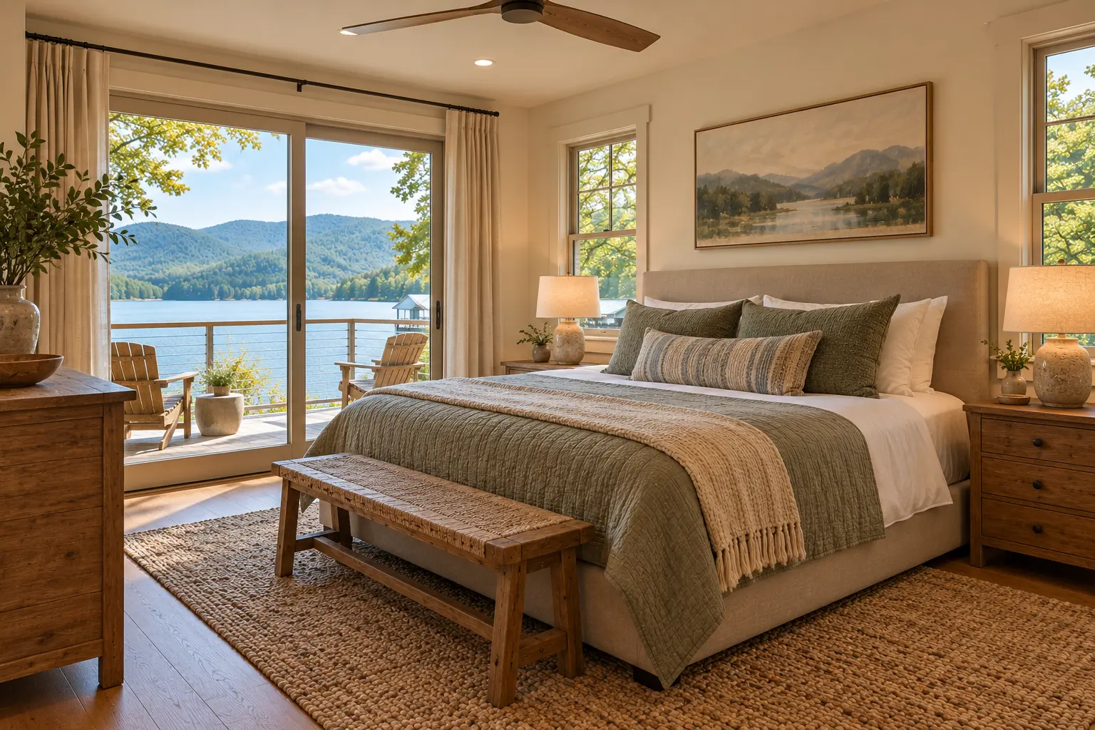 Lake Lure boathouse: the main bedroom
