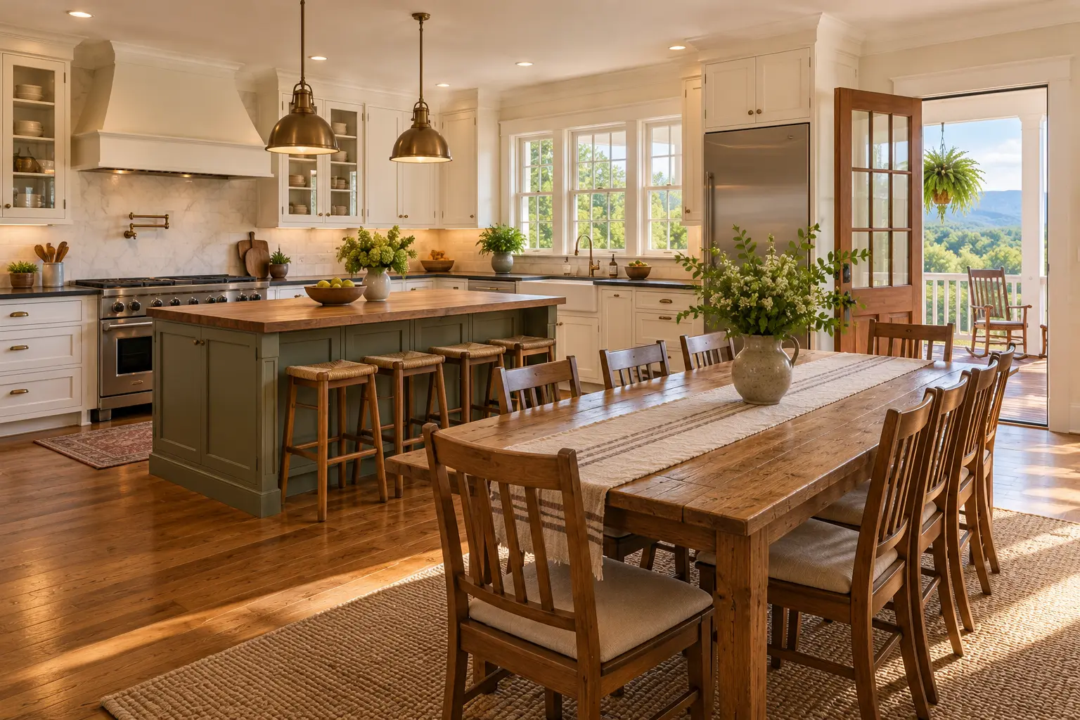 Farmhouse on ten acres outside Asheville: the kitchen and dining table