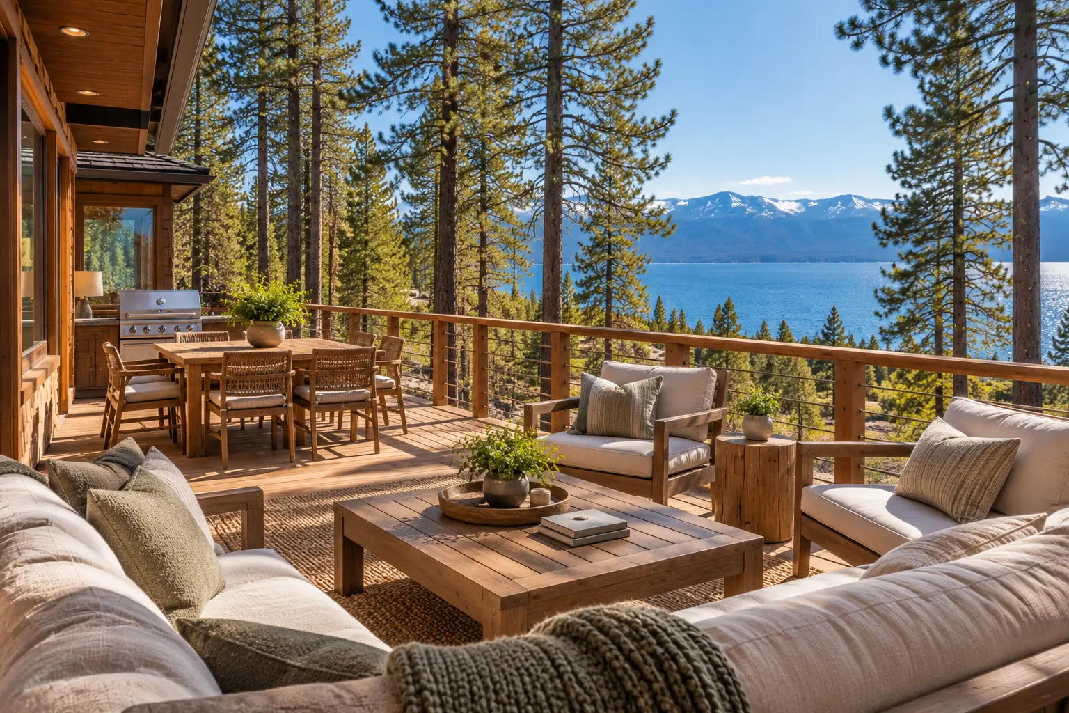 Camp Richardson lake house: the deck, looking out at the lake