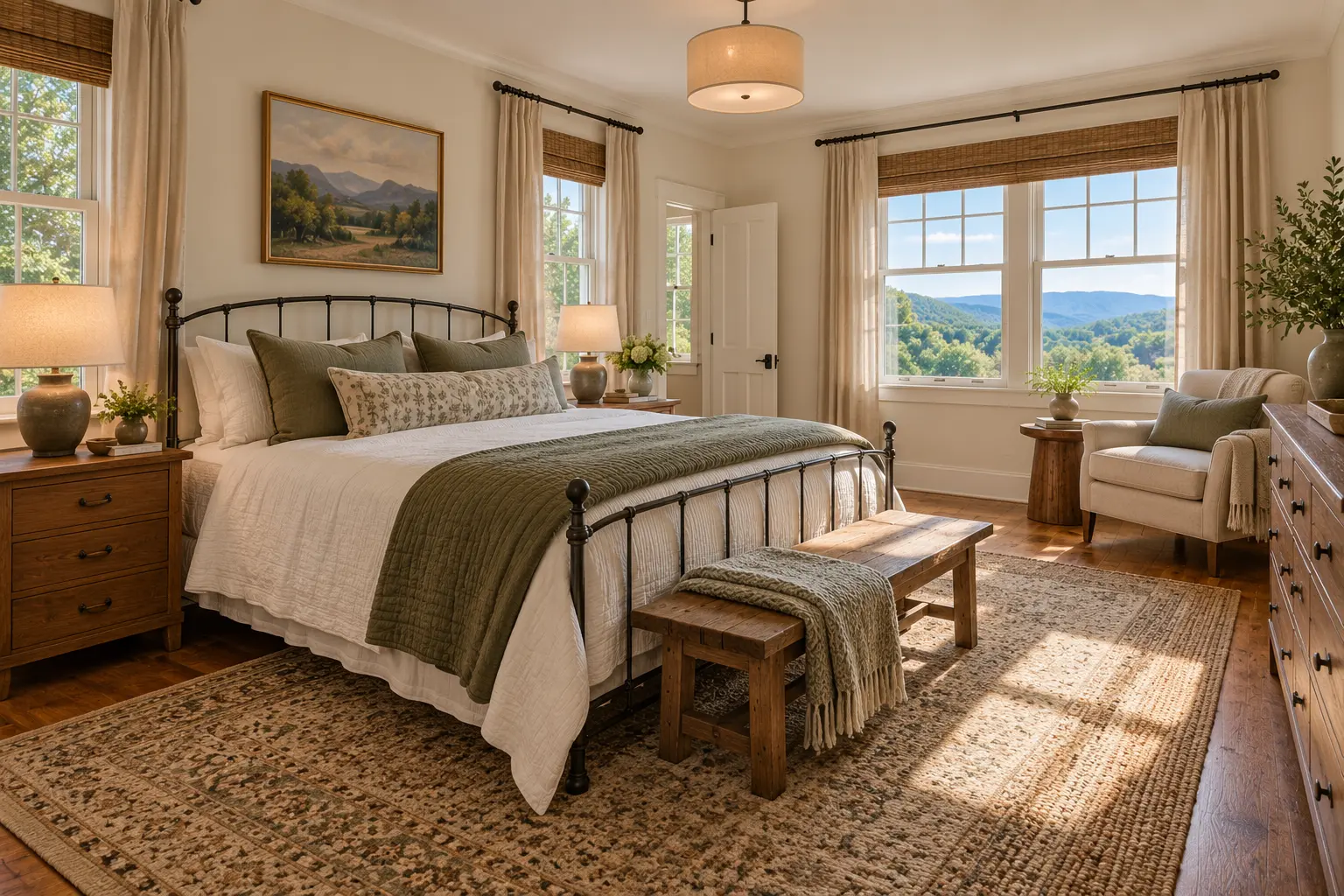 Farmhouse on ten acres outside Asheville: the main bedroom