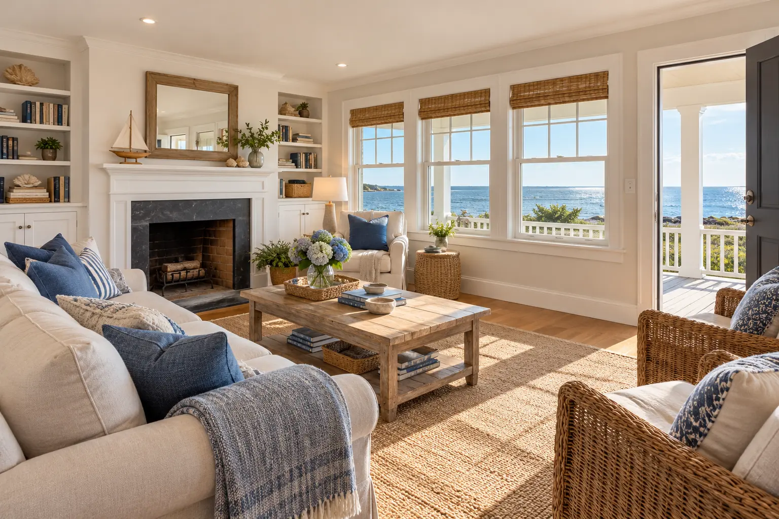 Woods Hole shingle house: the living area