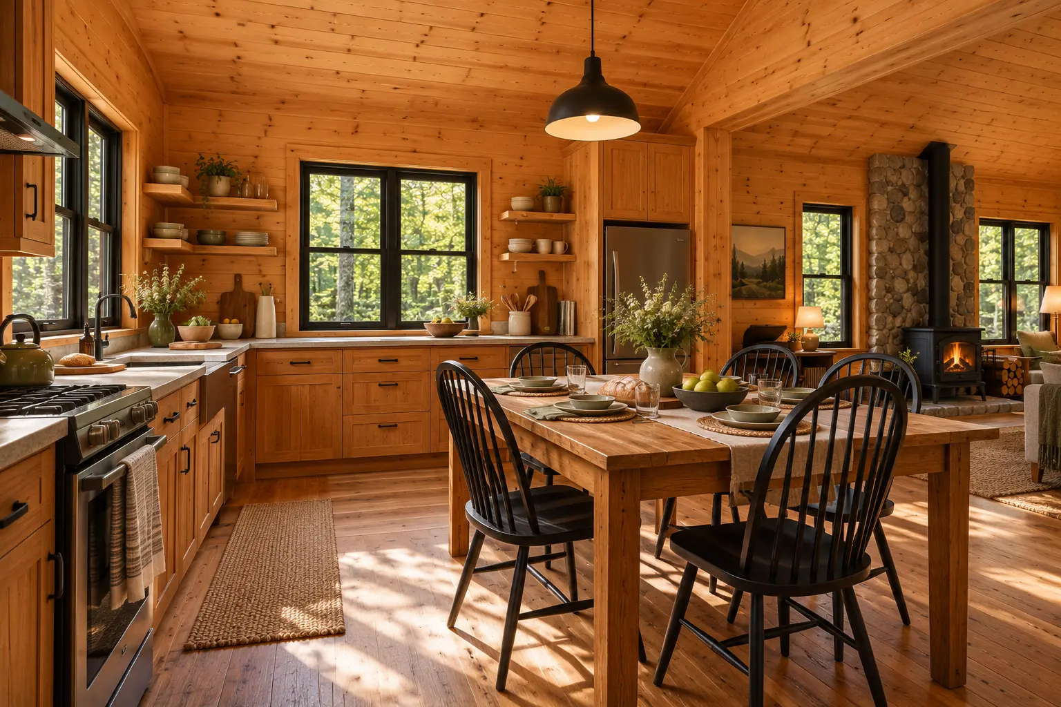 Willow Brook cabin: the kitchen and dining table