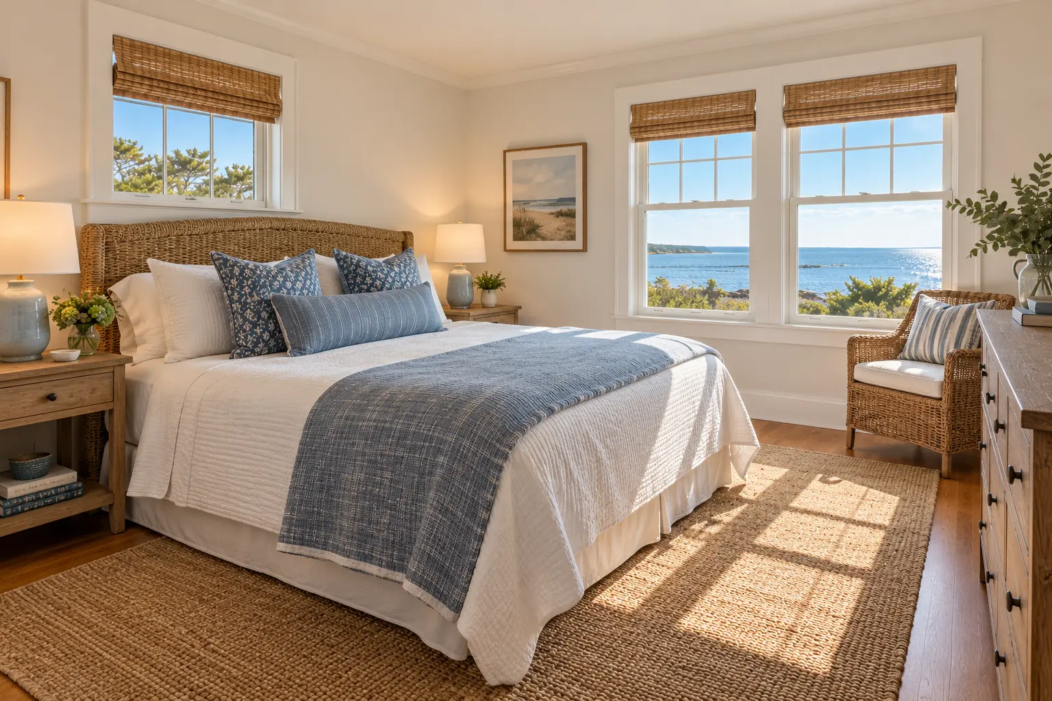 Woods Hole shingle house: the main bedroom