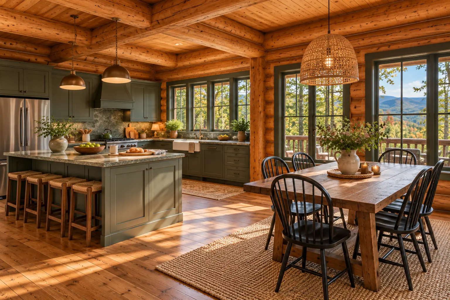 Hemlock Ridge Cabin with hot tub: the kitchen and dining table
