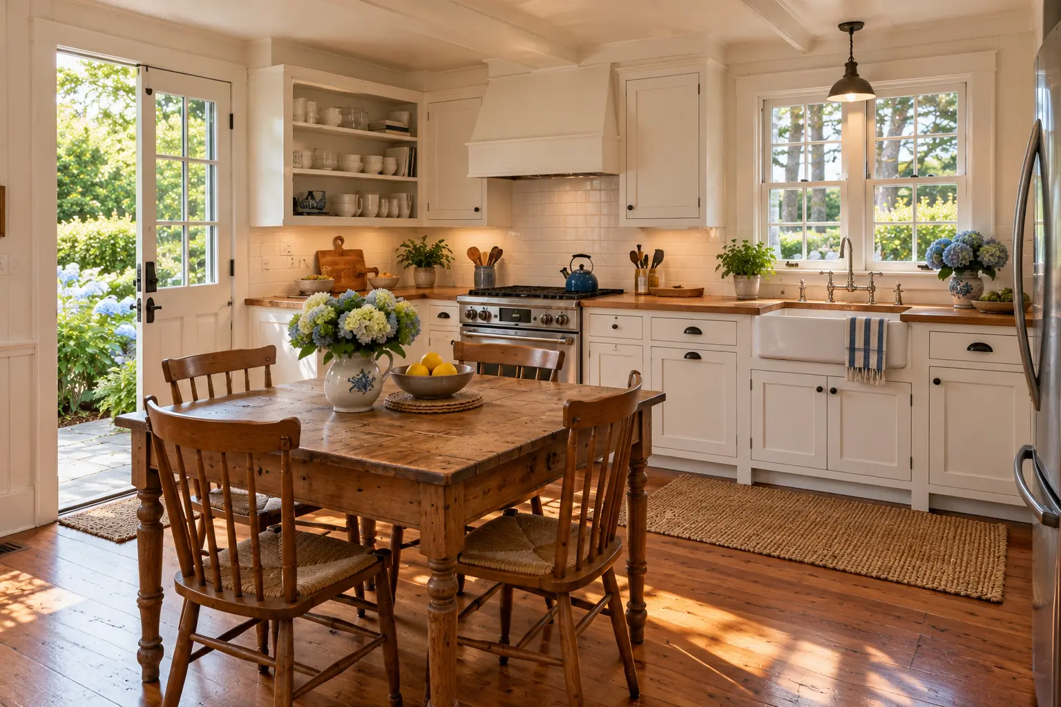 Sea captain's cottage: the kitchen and dining table