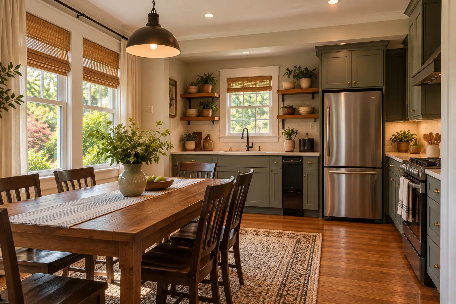 Montford cottage: the kitchen and dining table