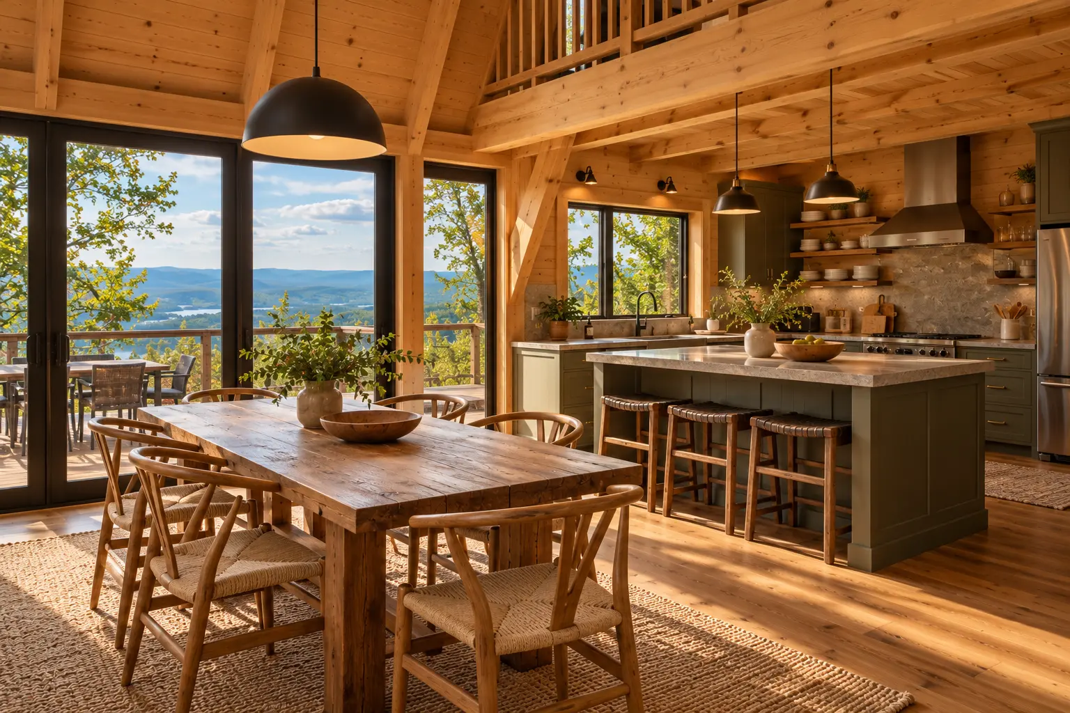 Overlook A-frame: the kitchen and dining table